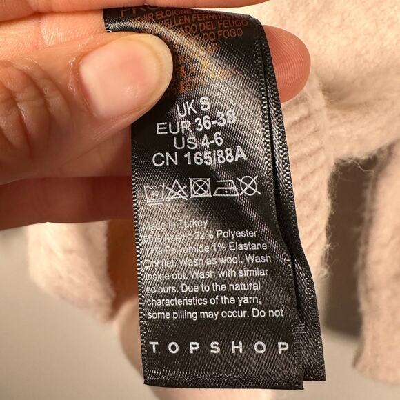 Topshop Pink V-Neck Knitted Brushed Bardot Fuzzy Pullover Sweater Women's 4/6 - Picture 7 of 7